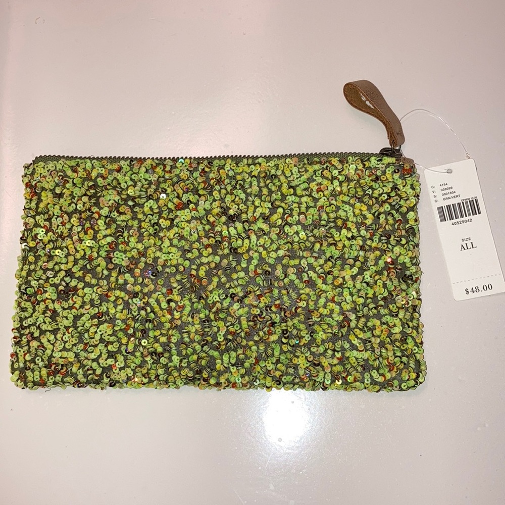 NWT Anthro neon sequin zipper clutch